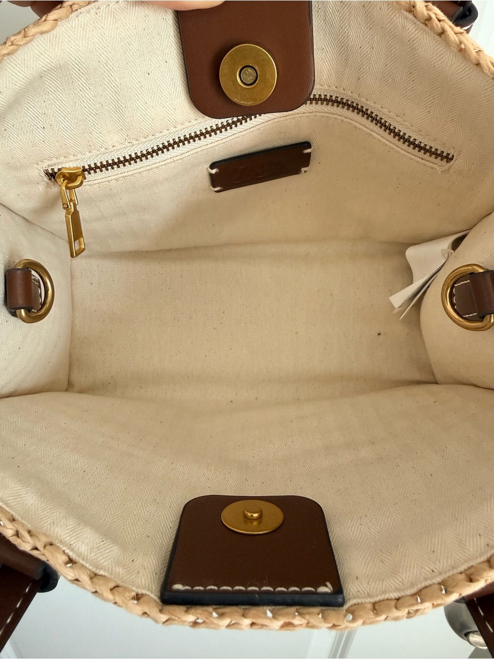 Zara Natural Straw Tote with Brown Leather Handles and Gold Hardware - Picture 3 of 6